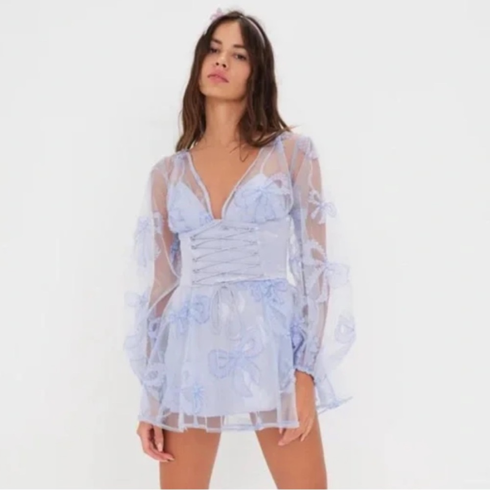 For Love and Lemons Lace-Up Blueish Purple Mini Dress